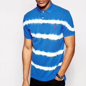 Ralph Lauren Blue and White Tie-Dye Polo Shirt XXL